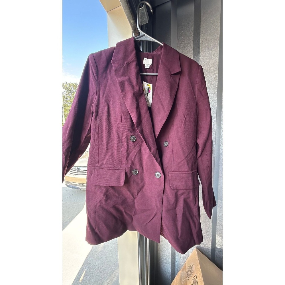 A New Day Womens Double Breasted Blazer Burgundy XS Burgundy NWT